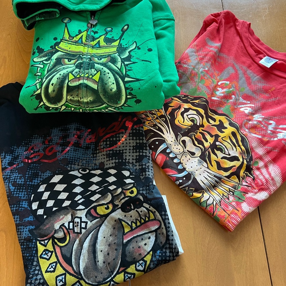 Ed Hardy Red and Green Sweatshirts Bold Graphic Designs
